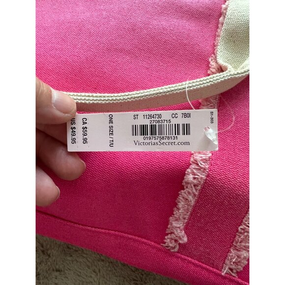 Victorias Secret Pink & Cream Gradient Canvas Tote Bag With Zipper Top & Inner L - Picture 2 of 9